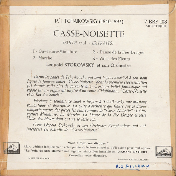 Pyotr Ilyich Tchaikovsky , Leopold Stokowski And His Symphony Orchestra - Casse-Noisette Suite Op. 71 A (Extraits) | La Voix De Son Maître (7 ERF 108) - 2