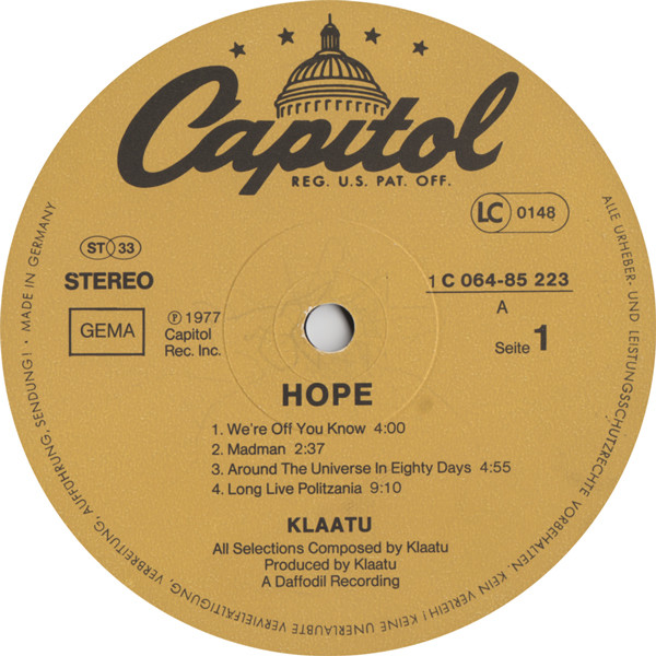 Klaatu - Hope | Capitol Records (1C 064-85 223) - 3