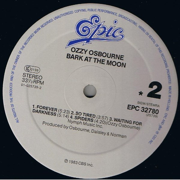 Ozzy Osbourne - Bark At The Moon | Epic (EPC 32780) - 2