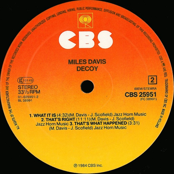 Miles Davis - Decoy | CBS (CBS 25951) - 6 Miles Davis - Decoy | CBS (CBS 25951) - 6