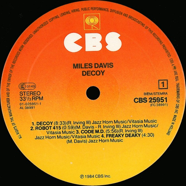 Miles Davis - Decoy | CBS (CBS 25951) - 5 Miles Davis - Decoy | CBS (CBS 25951) - 5