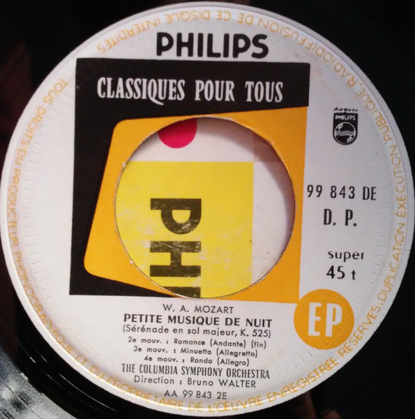 Wolfgang Amadeus Mozart / Columbia Symphony Orchestra Direction: Bruno Walter - Petite Musique De Nuit Sérénade En Sol Majeur, K. 525 | Philips (99.843 DE) - 4