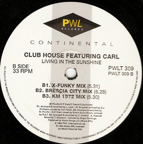 Club House Featuring Carl Fanini - Living In The Sunshine | PWL International (PWLT 309) - 4
