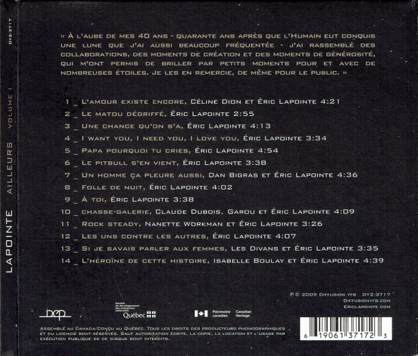 Éric Lapointe - Ailleurs Volume 1 [CD] | Diffusion YFB (DY2-3717) - 2