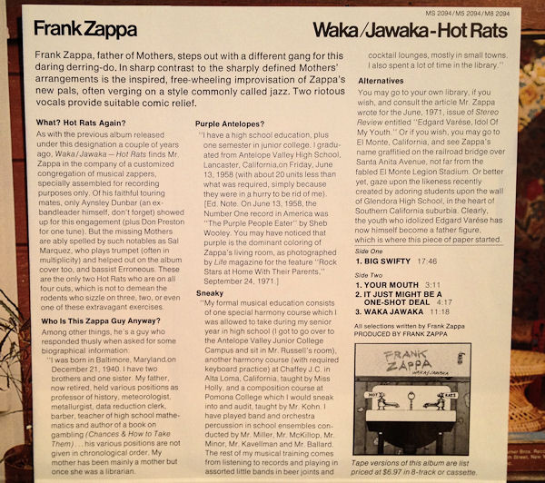 Frank Zappa - Waka / Jawaka - Hot Rats | Bizarre Records (MS 2094) - 3
