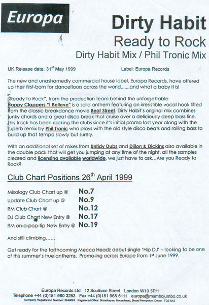 Dirty Habit - Ready To Rock (Dirty Habit Mix / Phil Tronic Mix) | Europa (EUROP-001) - 3