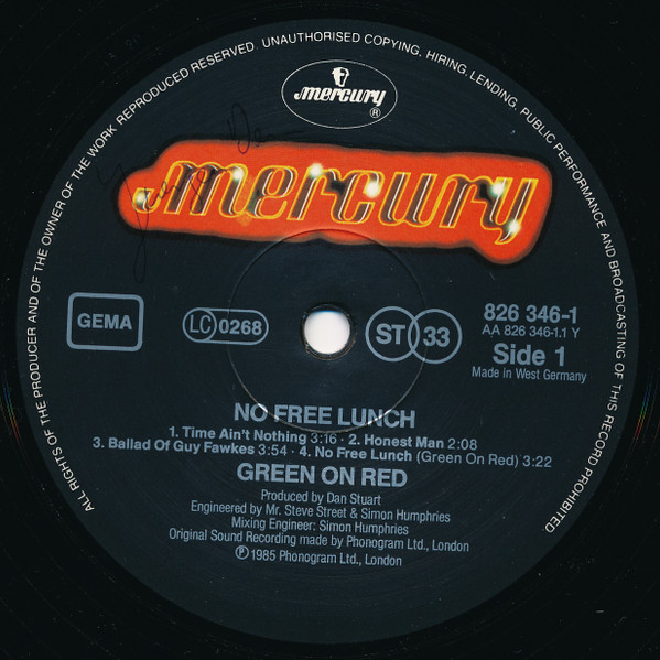 Green On Red - No Free Lunch | Mercury (826 346-1) - 3