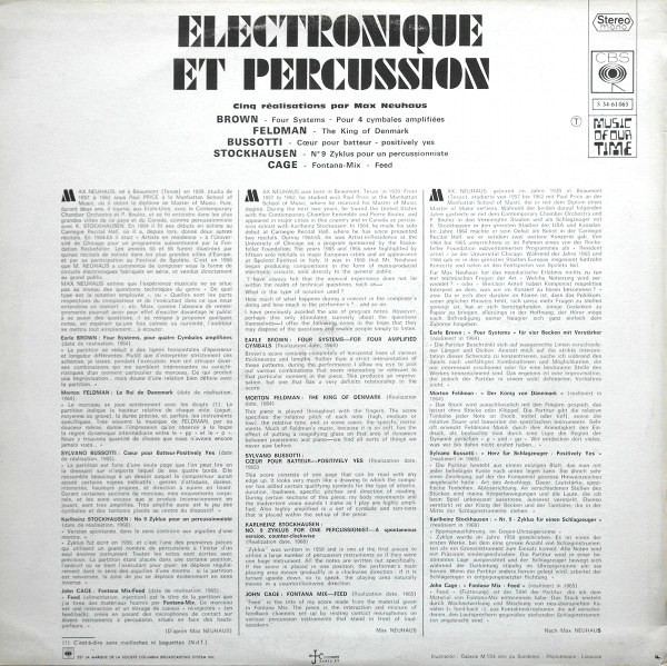 Max Neuhaus - Electronique Et Percussion. Cinq Réalisations Par Max Neuhaus | CBS (CBS S 34-61 063) - 2 Max Neuhaus - Electronique Et Percussion. Cinq Réalisations Par Max Neuhaus | CBS (CBS S 34-61 063) - 2