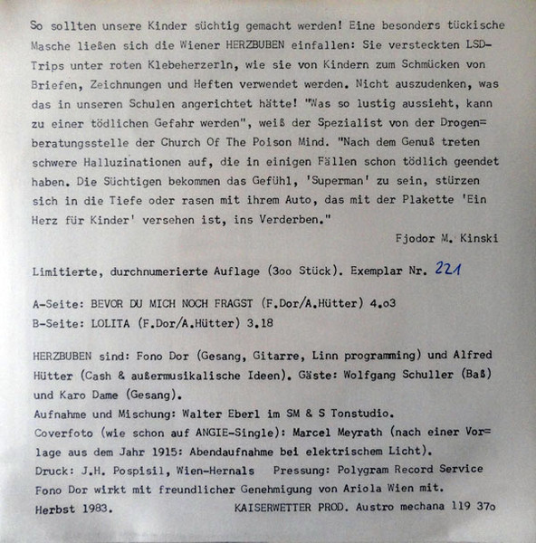 Herzbuben - Bevor Du Mich Noch Fragst / Lolita | Kaiserwetter Prod. (119 370) - 2