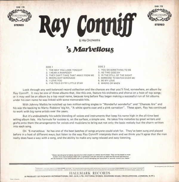 Ray Conniff & His Orchestra - 'S Marvelous | Hallmark Records (SHM 779)