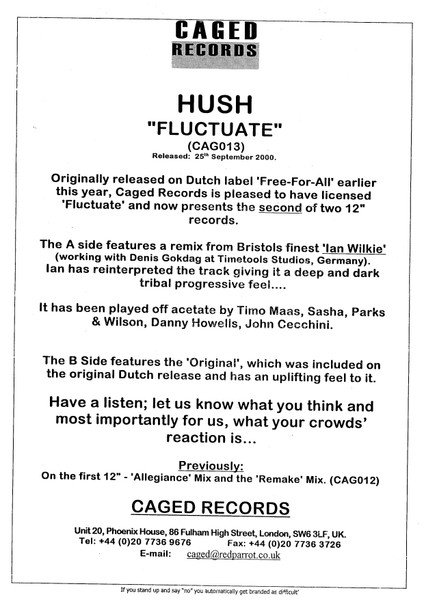 Hush - Fluctuate | Caged Records (CAG 013) - 3