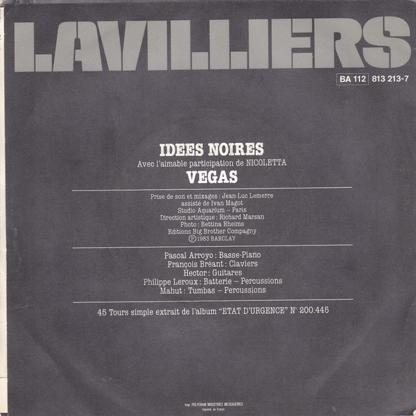 Bernard Lavilliers - Idées Noires | Barclay (813 213-7) - 2