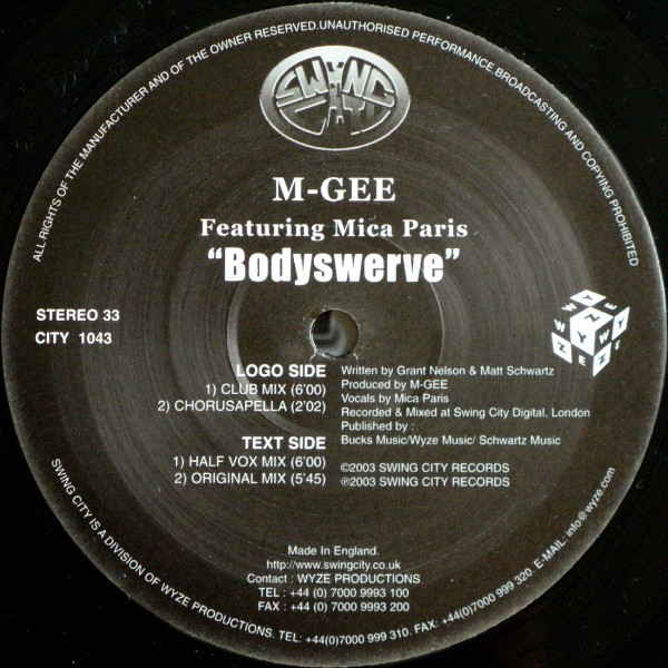 M-Gee Featuring Mica Paris - Bodyswerve | Swing City Records (CITY 1043) - 2