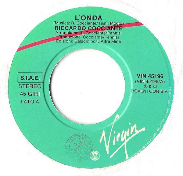Riccardo Cocciante - L'Onda | Virgin (VIN 45196) - 3