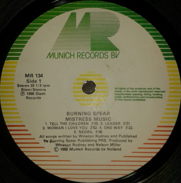 Burning Spear - Mistress Music | Munich Records BV (MR 134) - 3 Burning Spear - Mistress Music | Munich Records BV (MR 134) - 3