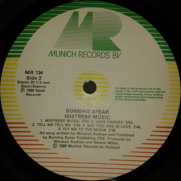 Burning Spear - Mistress Music | Munich Records BV (MR 134) - 4 Burning Spear - Mistress Music | Munich Records BV (MR 134) - 4