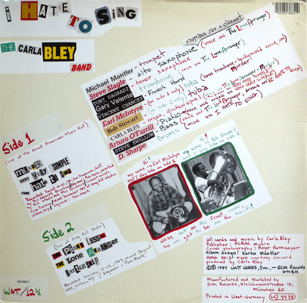 The Carla Bley Band - I Hate To Sing | WATT (WATT/12½) - 3 The Carla Bley Band - I Hate To Sing | WATT (WATT/12½) - 3