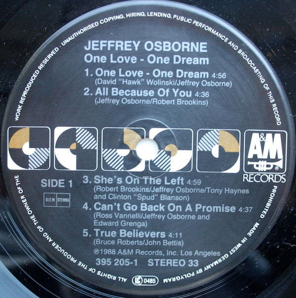 Jeffrey Osborne - One Love - One Dream | A&M Records (395 205-1) - 2