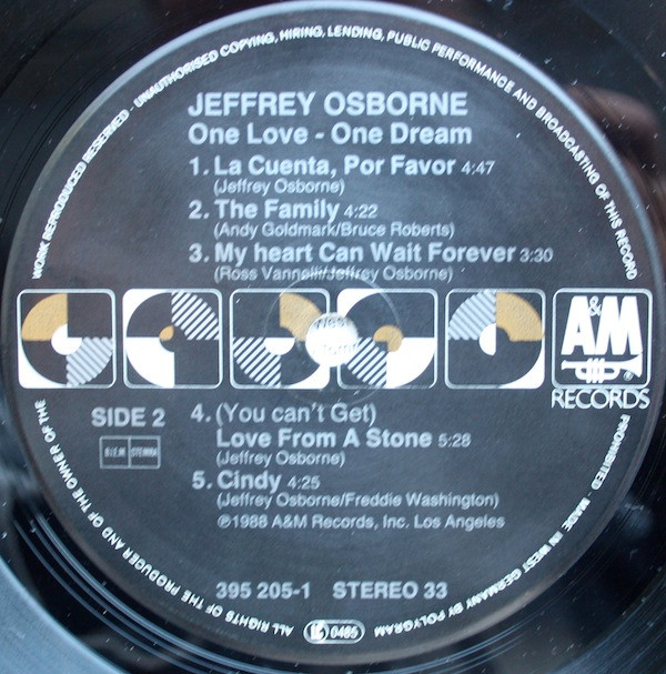Jeffrey Osborne - One Love - One Dream | A&M Records (395 205-1) - 3
