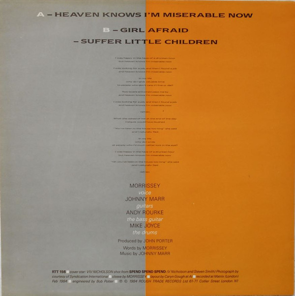 The Smiths - Heaven Knows I'm Miserable Now | Rough Trade (RTT 156) - 2