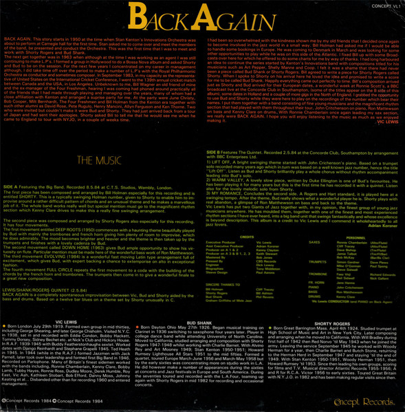 Shorty Rogers , Bud Shank With Vic Lewis And His Big Band , The Bud Shank Quintet - Back Again | Concept Records (CONCEPT VL1) - 2 Shorty Rogers , Bud Shank With Vic Lewis And His Big Band , The Bud Shank Quintet - Back Again | Concept Records (CONCEPT VL1) - 2