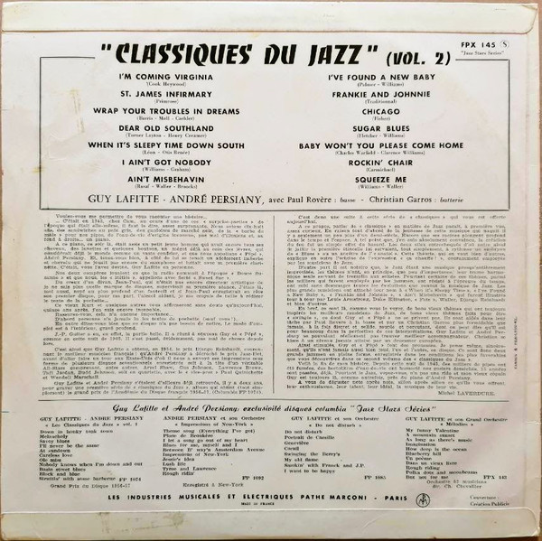 Guy Lafitte , André Persiany - "Les Classiques Du Jazz" Vol. 2 | Columbia (FPX 145) - 2