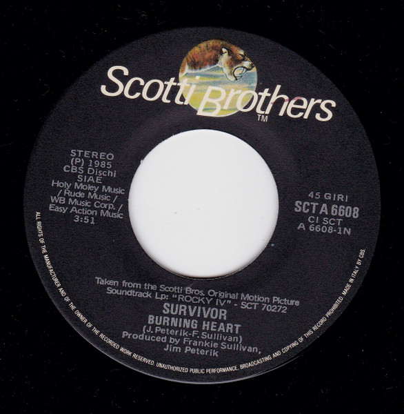 Survivor - Burning Heart | Scotti Bros. Records (SCT A 6608) - 3 Survivor - Burning Heart | Scotti Bros. Records (SCT A 6608) - 3