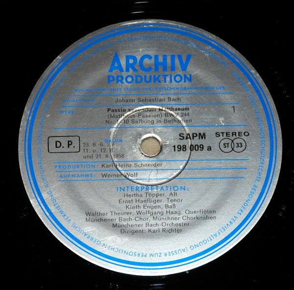 Johann Sebastian Bach / Karl Richter - Passio Secundum Matthæum (Matthäus-Passion) BWV 244 | Archiv Produktion (198 009/012 SAPM) - 2