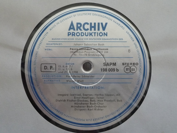 Johann Sebastian Bach / Karl Richter - Passio Secundum Matthæum (Matthäus-Passion) BWV 244 | Archiv Produktion (198 009/012 SAPM) - 4