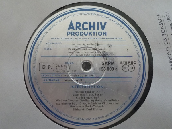 Johann Sebastian Bach / Karl Richter - Passio Secundum Matthæum (Matthäus-Passion) BWV 244 | Archiv Produktion (198 009/012 SAPM) - 3