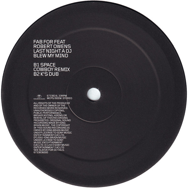 Fab For Feat Robert Owens - Last Night A DJ Blew My Mind | King Brain Music (673383 6) - 2