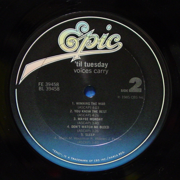 'Til Tuesday - Voices Carry [Vinyl] | Epic (FE 39458) - 4