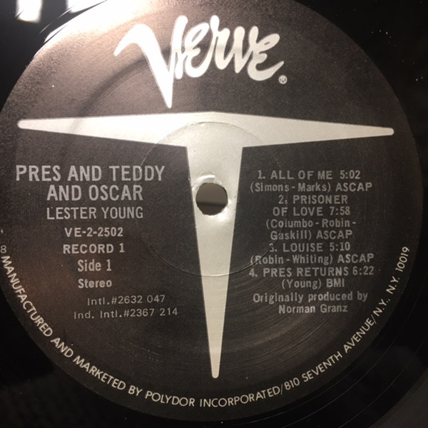 Lester Young - Pres And Teddy And Oscar | Verve Records (VE-2-2502) - 2
