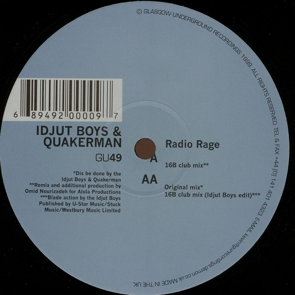 Idjut Boys & Quakerman - Radio Rage | Glasgow Underground (GU49) - main
