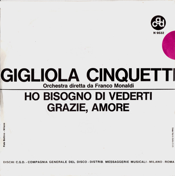 Gigliola Cinquetti - Ho Bisogno Di Vederti | CGD (N 9532) - 2