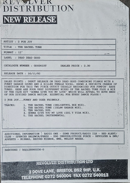 2 For Joy - The Rachel Tune | Dead Dead Good (GOOD 23T) 2 For Joy - The Rachel Tune | Dead Dead Good (GOOD 23T)