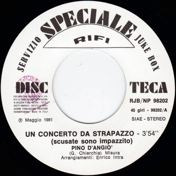 Pino D'Angiò / Fausto Leali - Un Concerto Da Strapazzo / Canzone Facile | Rifi (RJB/NP 98202)