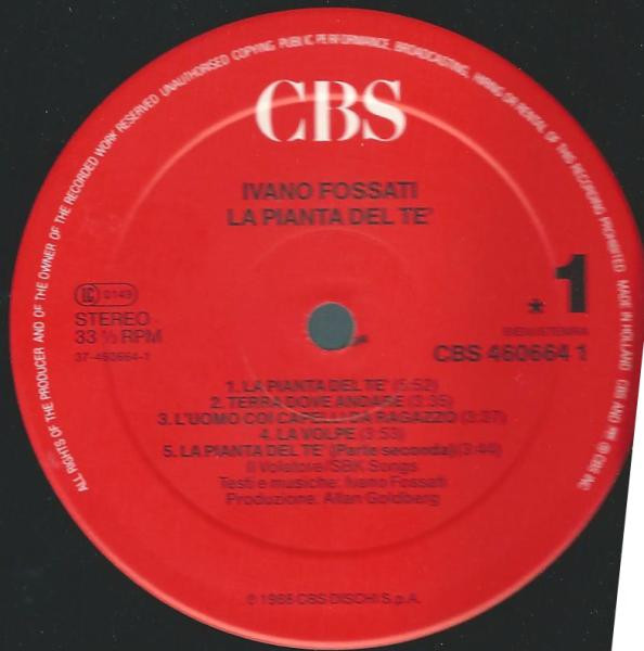 Ivano Fossati - La Pianta Del Te' | CBS (CBS 460664 1) - 3