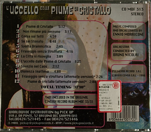 Ennio Morricone - L'Uccello Dalle Piume Di Cristallo - The Original Motion Picture Soundtrack - CD | Cinevox Record (CD MDF 313) - 3 Ennio Morricone - L'Uccello Dalle Piume Di Cristallo - The Original Motion Picture Soundtrack - CD | Cinevox Record (CD MDF 313) - 3
