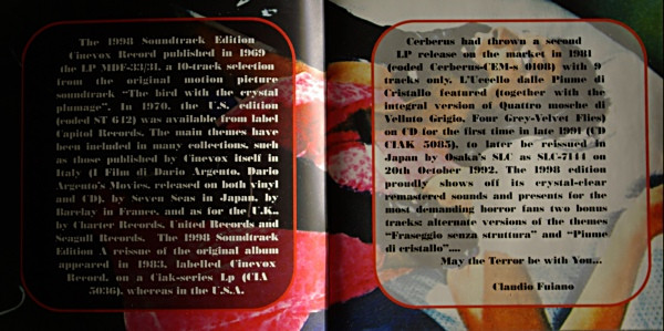 Ennio Morricone - L'Uccello Dalle Piume Di Cristallo - The Original Motion Picture Soundtrack - CD | Cinevox Record (CD MDF 313) - 4 Ennio Morricone - L'Uccello Dalle Piume Di Cristallo - The Original Motion Picture Soundtrack - CD | Cinevox Record (CD MDF 313) - 4