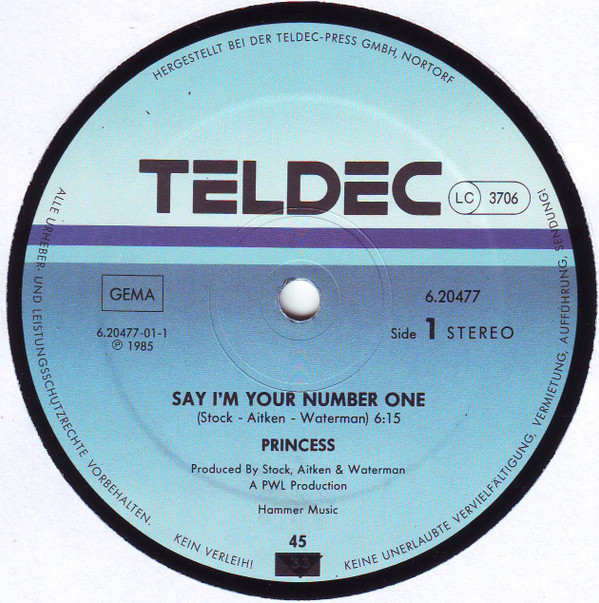 Princess - Say I'm Your No. 1 | TELDEC (6.20477) - 3