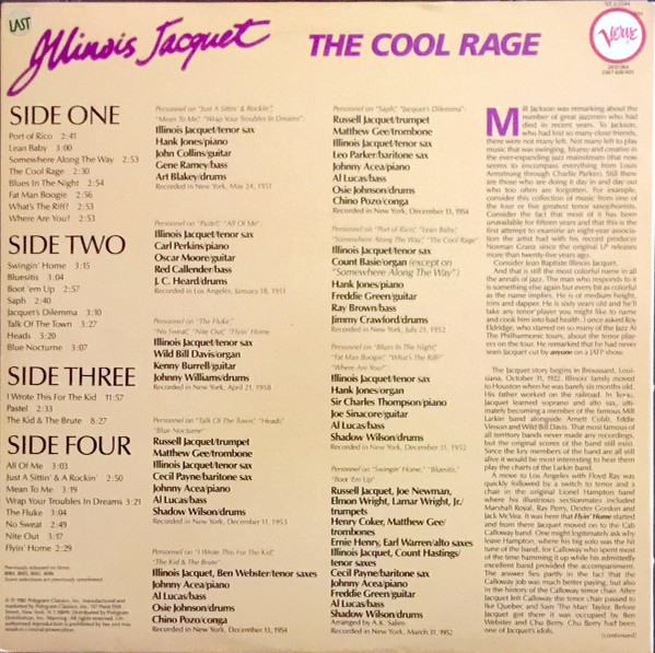Illinois Jacquet - The Cool Rage | Verve Records (VE-2-2544) - 2