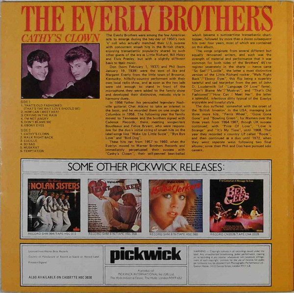 Everly Brothers - Cathy's Clown | Pickwick Records (SHM 3030) - 2
