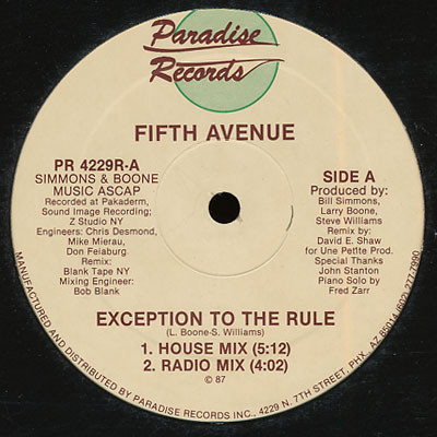 Fifth Avenue - Exception To The Rule | Paradise Records (PR 4229R)