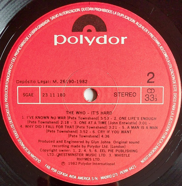 The Who - It's Hard | Polydor (2311 180) - 3