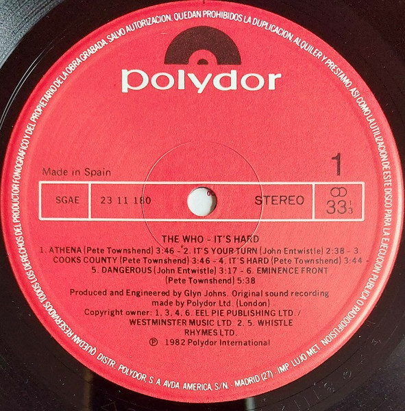 The Who - It's Hard | Polydor (2311 180) - 2