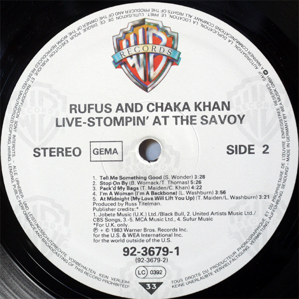 Rufus & Chaka Khan - Stompin' At The Savoy | Warner Bros. Records (92-3679-1) - 2