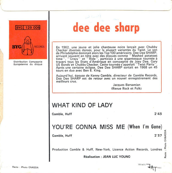 Dee Dee Sharp - What Kind Of Lady / You're Gonna Miss Me (When I'm Gone) | BYG Records (129 006) - 2