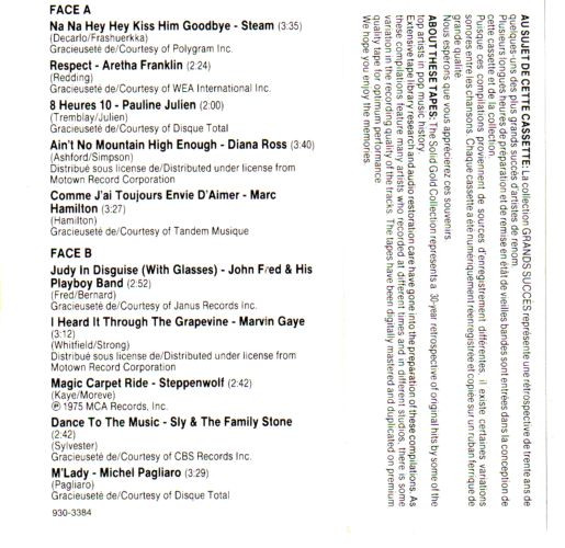 Various - Collection Les Grands Succès 1950 1960 1970 1980 Volume 4 [Cassette] | EMCI/Rockbill Ltd. (930-3384) - 3