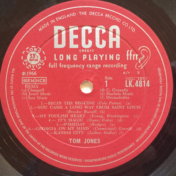 Tom Jones - From The Heart | Decca (LK.4814)